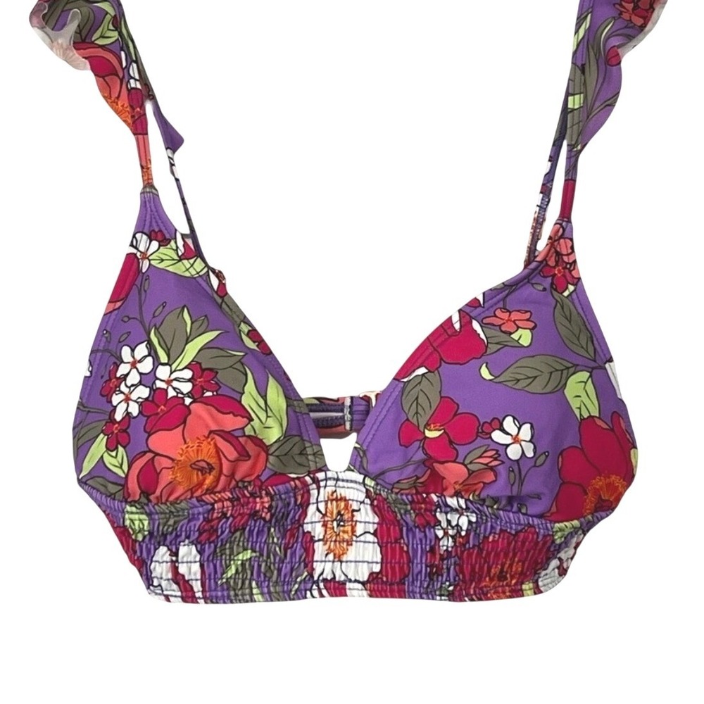 Hula Honey Purple Floral Bikini Top, Size Medium, NWT, Beach, Vacation, Summer